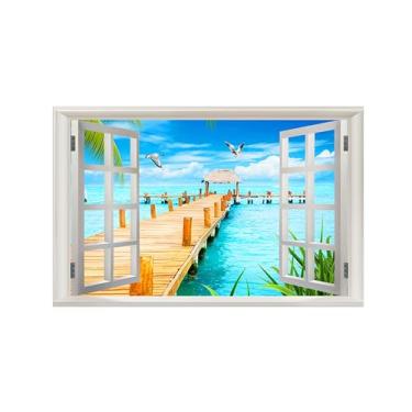 Imagem de Falsas Janelas Paisagens Impressões em Tela-Pássaros Ponte Mar-Quadro Arte Moderna-Natureza Pintura Decoração Parede 20x30cm 8x12in Sem Moldura