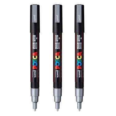 Imagem de posca Marcadores de tinta à base de água PC-3M, ponta fina reversível (0,9-1,3 mm), prata, 3 unidades