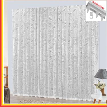 Imagem de Cortina Charme em Renda com Voal 3,00 x 2,50 Para Trilho Suisso - Branca