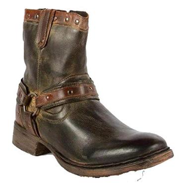 Imagem de Bigfanshu Sapatos de salto baixo com zíper e bico redondo, estilo cano alto, casual, moderno, exclusivo, com tira de monge, gancho, cadarço, sem fecho, sem fecho, botas de cano médio, Verde, 43 BR G