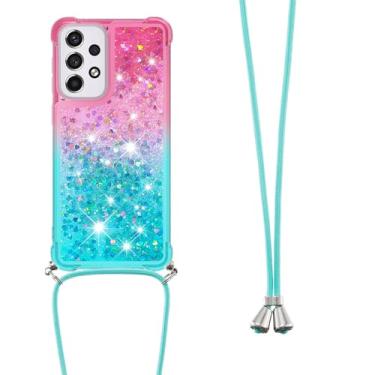 Imagem de Capa de cordão crossbody líquido brilhante para Samsung Galaxy A14 A34 A54 A13 A23 A32 A33 A53 A52 A73 A22 4G 5G A02S Capa à prova de choque, rosa azul, para Galaxy A04E