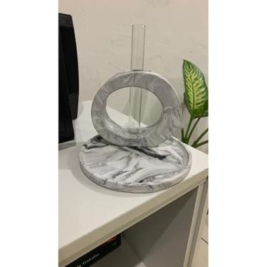 Imagem de Vaso Decorativo Artesanal Oval Boho em Cimento (2 peças= vaso+bandeja marmore)