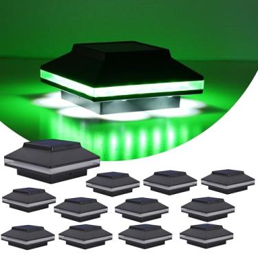 Imagem de MOON-DE-AGE Luzes de poste de mudança de cor para cerca e deck, luzes de poste solares RGB e brancas quentes, tampa impermeável para postes de madeira/PVC 4 x 4 (pacote com 12)