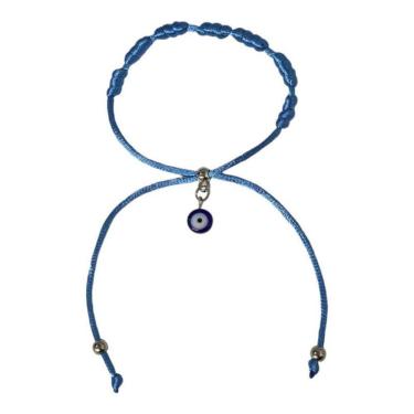 Imagem de Pulseira Kabbalah Olho Grego Cetim Azul 100%