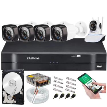 Imagem de Kit Dvr Intelbras 4 Canais H.265 320GB 4 Câmeras Hd 20 Metros+1 Câmeras IP c/Audio