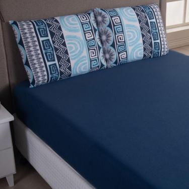Imagem de Jogo Cama Lençol Sonnet Casal Padrão Malha Estampada 100% Algodão 2 Peças - Geométrico - Azul Marinho