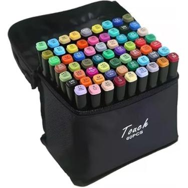 Imagem de Estojo Canetinha 60 Cores Ponta Dupla para Colorir Kit Canetas Marcador Touch Permanente Duas Pontas para Desenho Profissional e Escolar Premium kreiz KR H60