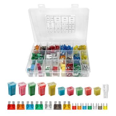 Imagem de MTRPS Kit sortido de fusíveis de carro de 250 peças, fusíveis de mini lâmina de perfil baixo (5A 7,5A 10A 15A 20A 25A 30A), fusível sortido em forma de caixa de baixo alto/STD, kit de fusíveis