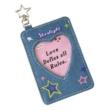 Imagem de Porta-cartões fotográficos Kpop com chaveiro Y2K 7,6 cm bonito mini porta-cartão de identificação com foto protetor de papelaria (cor clara)