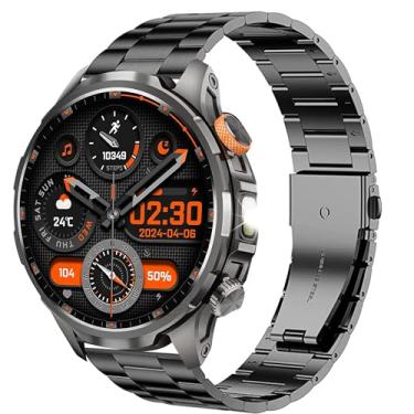 Imagem de Lamshaw Pulseira de relógio inteligente militar BANLVS, pulseiras de substituição de metal de aço inoxidável compatíveis com relógios inteligentes militares BANLVS AK90, G68 (preta, pulseira de