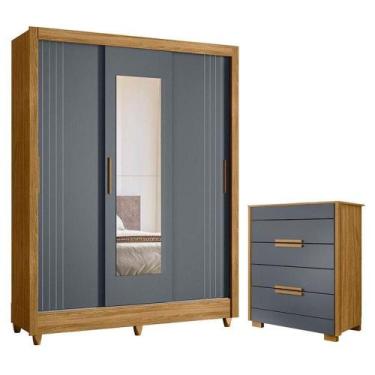 Imagem de Guarda Roupa Casal Bolívia E Cômoda Dhara Freijó Cinza - Moval - MOVAL