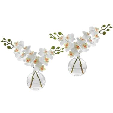 Imagem de Rosscer Orquídea artificial branca flor artificial 25,4 cm pequena planta falsa decoração prateleira flor com vaso água falsa
