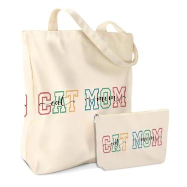 Imagem de jealance Cat Mom Auntie Physical Therapy Gifts Bolsas Cosméticas Lona Sacola Tote Presentes de Natal para Mulheres Amiga Tia Terapeuta, Gat Mom 1158, 9.8*6.9 inches