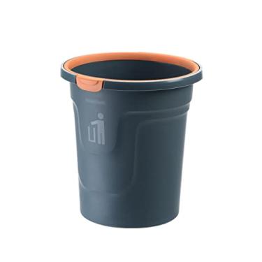 Imagem de Caixote do lixo doméstico lixeira simples grande lata de lixo sem tampa com pressão cozinha sala de estar armazenamento higiênico cesta de papel caixote do lixo/azul/cinza