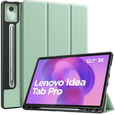 Imagem de MoKo Capa para Lenovo Idea Tab Pro 12,7 polegadas 2025 com suporte para caneta, capa ultrafina inteligente com três dobras com hibernar/despertar automático, proteção fina de couro PU para Lenovo Idea