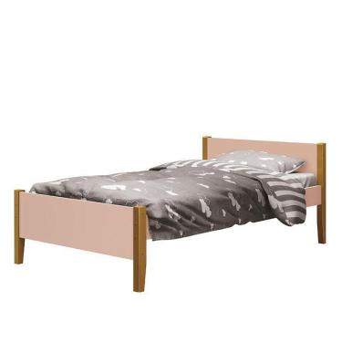 Imagem de Cama Solteiro Simba Rosa Fosco Com Pés Amadeirado - Reller Móveis Rosa Fosco