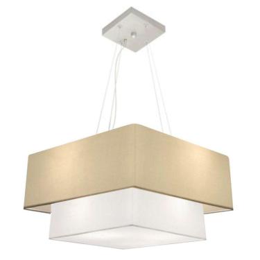 Imagem de Lustre Pendente Duplo Quadrado Vivare Md-4066 Cúpula Em Tecido 50x35cm Algodão Crú / Branco - Bivolt