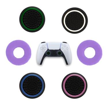 Imagem de MysticHome Não – Punhos de polegar deslizantes e anéis de precisão | Universal para Nintendo Switch Pro/PS4/PS5/Xbox One/Xbox Series X, 6 peças preto + verde + roxo