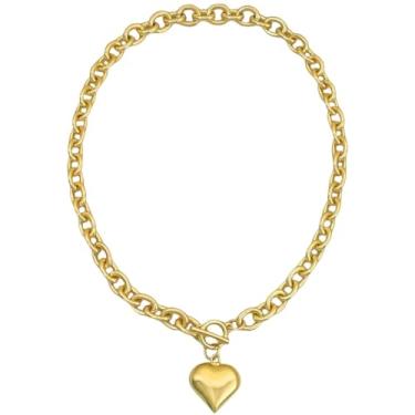Imagem de BECHEBV Elegante colar de ouro grosso 18 k com design de coração, colares de coração para mulheres, elegante colar de coração de ouro para uso diário, No size available, Latão, Sem Pedra Preciosa