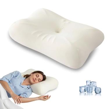 Imagem de Travesseiro de espuma viscoelástica para cama de gel refrescante, travesseiros de contorno cervical com design de altura dupla para alívio da dor no pescoço, suporte para pessoas que dormem de barriga