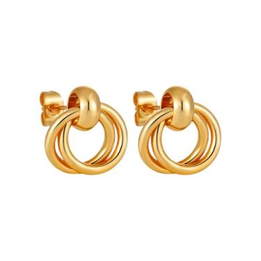 Imagem de Brincos de argola triplos modernos, banhados a ouro e prata, design moderno, joias modernas para mulheres, normal, Aço inoxidável, Sem pedra preciosa