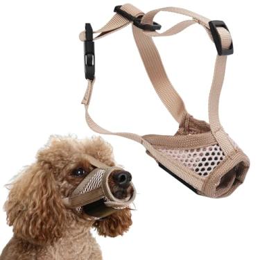 Imagem de Focinheira para cães, focinheira macia para parar de mastigar filhotes, com malha respirável e design de alça de cabeça estável, malha de boca evita mordidas para cães grandes e médios pequenos (P)