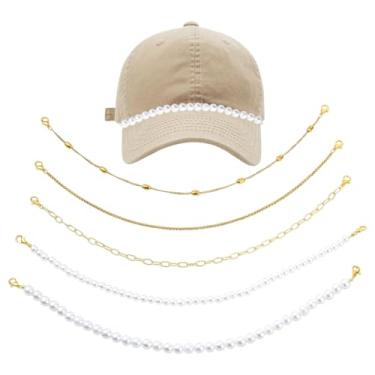 Imagem de Echoed Elegance 5 correntes de chapéu de caminhonete, decoração de notas para mulheres e homens - correntes de clipe de papel de latão dourado com contas de pérolas imitadas, acessórios de decoração