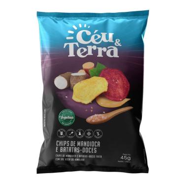 Imagem de Chips de Mandioca e Batatas Doces Céu & Terra com Sal Rosa do Himalaia 45g