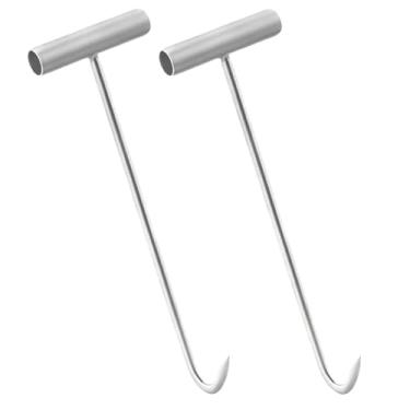 Imagem de Pacote com 2 ganchos de carne, ganchos em T, gancho de desossar de carne com cabo em T de 29 cm, ganchos de açougueiro em forma de T para cozinha, açougueiro, restaurante, churrasco, têmpera de alta