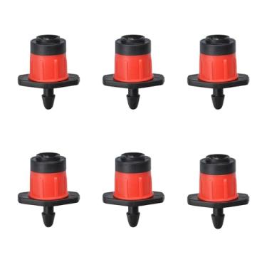 Imagem de 50 peças de gotejamento vermelho gotejadores de irrigação, micro spray ajustável 360 graus padrão círculo completo borbulhador aspersor serve para tubos de irrigação de 1/4, peças para sistema de