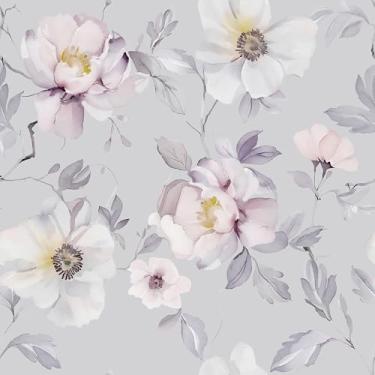 Imagem de EaseStick Papel de parede floral de anêmona roxa vintage aquarela floral papel de contato 45 x 406 cm mural de parede de flores autoadesivo papel de parede botânico papel de parede roxo removível para
