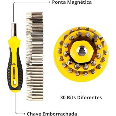 Imagem de Kit Chave de Precisão 31 em 1 – Jogo com 30 Bits + Cabo, Estojo Compacto, Ideal para Eletrônicos, Celulares, Notebooks, Óculos, Relógios e Reparos Técnicos