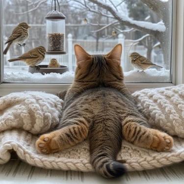 Imagem de NWQZBYHT Kits de arte de diamante de gato para adultos, kits de pintura de diamante 5D de pássaros para iniciantes, faça você mesmo com brocas completas redondas para adultos, pintura por Diamonds