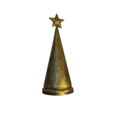 Imagem de Trrystals Sino feito à mão em forma de cone de ferro com topo de estrela – 24 cm, acabamento antigo, destaque de decoração de casa premium (Sino Trrystals feito à mão em forma de cone de ferro com
