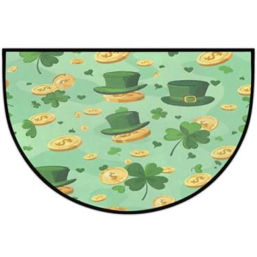 Imagem de Tapete de porta meio redondo, dia de São Patrício, antiderrapante, absorvente, semicírculo, tapetes laváveis, meia lua, para ambientes internos, pátio, cozinha, banheiro, entrada, lareira, decoração