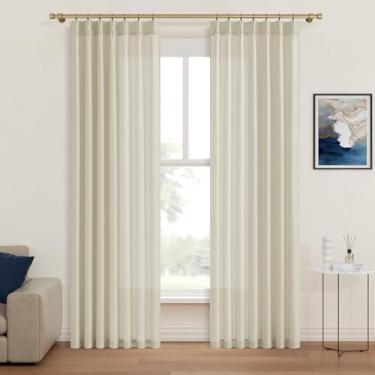 Imagem de Cortinas plissadas bege creme 182 cm de comprimento para quarto, cortinas rústicas de aveia viral transparente para janela com filtro de luz privacidade Cottagecore escritório/marquise cortina de