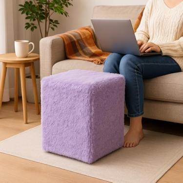 Imagem de Capa Puff Banquinho Quadrado Pelúcia Pelo Curto (LILAS)