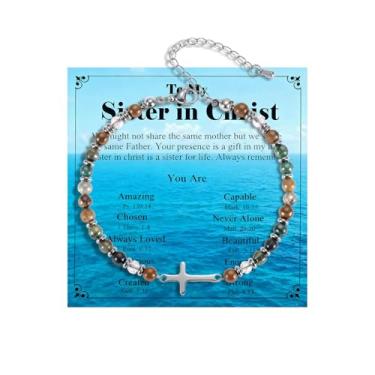 Imagem de 72ore Pulseira de cruz para irmã em Cristo, pulseira para mulheres, presentes cristãos, presentes de batismo, joias irmã em Cristo, pulseiras inspiradoras de fé, Large, Zinco, Sem Pedra Preciosa