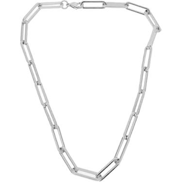 Imagem de Shapes Studio Colar de corrente de clipe de papel grosso de titânio banhado a ouro 18K, estilo minimalista, colar de corrente de clipe de papel grosso ousado, colar curto, nunca mancha, 40cm/15.7