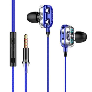 Imagem de Fones de ouvido com fio da Almencla, fones de ouvido com microfone e controle de volume, fones de ouvido com isolamento de ruído – Azul
