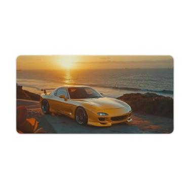 Imagem de HouLaiZhe Tapete de rato amarelo JDM Rx7 retro pôr do sol grande para jogos tapete de mesa base de borracha antiderrapante acessórios para computador portátil suprimentos bloco de escrita para