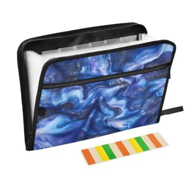 Imagem de CEBUGI Pasta expansível de 13 bolsos, impermeável, sanfonada, organizador de arquivos com etiquetas tamanho A4, organizador de documentos de papel para escola, material de escritório, azul, tie-dye