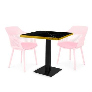 Imagem de Conjunto Mesa de Jantar Quadrada Venezia 70x70cm Preta com 2 Cadeiras 