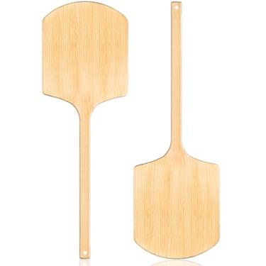 Imagem de Bokon Pacote com 2 cascas de pizza de madeira, conjunto grande de pá de pizza de 40 x 35 cm com cabo de madeira de 10 cm para forno, pedra, frigideira ou grelha, espátula para assar pão e bolo