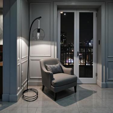 Imagem de Genérico, Luminária de Chão Abajur Emma Metal Cúpula Aramada Moderno Decorativo Sala Quarto Escritório (preto)