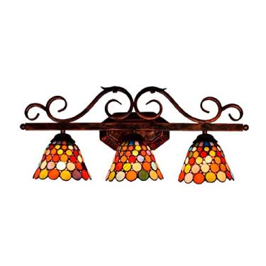 Imagem de Luminária de parede estilo Tiffany para banheiro com 3 lâmpadas, espelho frontal, vitral mediterrâneo, arandela barroca para quarto, sala de estar e corredor.