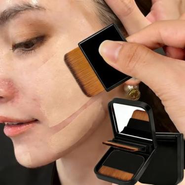 Imagem de 2 peças/conjunto de pincéis de base compactos ultrafinos com caixa de espelho, pincel de maquiagem de cabeça chata, sem vestígios, maquiagem profissional
