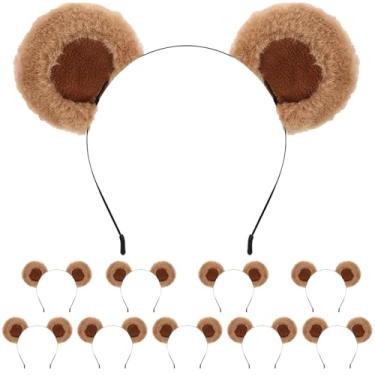 Imagem de Beviliu Faixa de cabelo fofa com orelhas de urso marrom 10P fofa, orelha de animal para maquiagem, lavagem de rosto, festas, Halloween, cosplay, fantasia para adultos e mulheres, presente