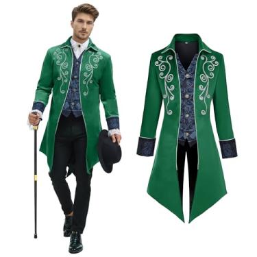 Imagem de NFAUEIK Jaqueta masculina medieval steampunk casaco vitoriano renascentista tailcoat fantasia de Halloween, Verde, G