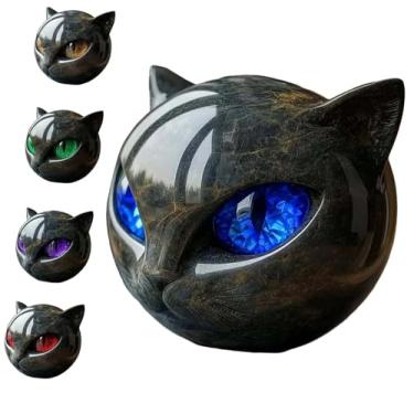 Imagem de SNCIDSGE Luxury Black Cat Stone Sculpture Handcrafted Marble Look Resin Statue with Amber Eyes Elegant Home Decor & Gift- Ready Art Piece Figurine (Blue Eyes)